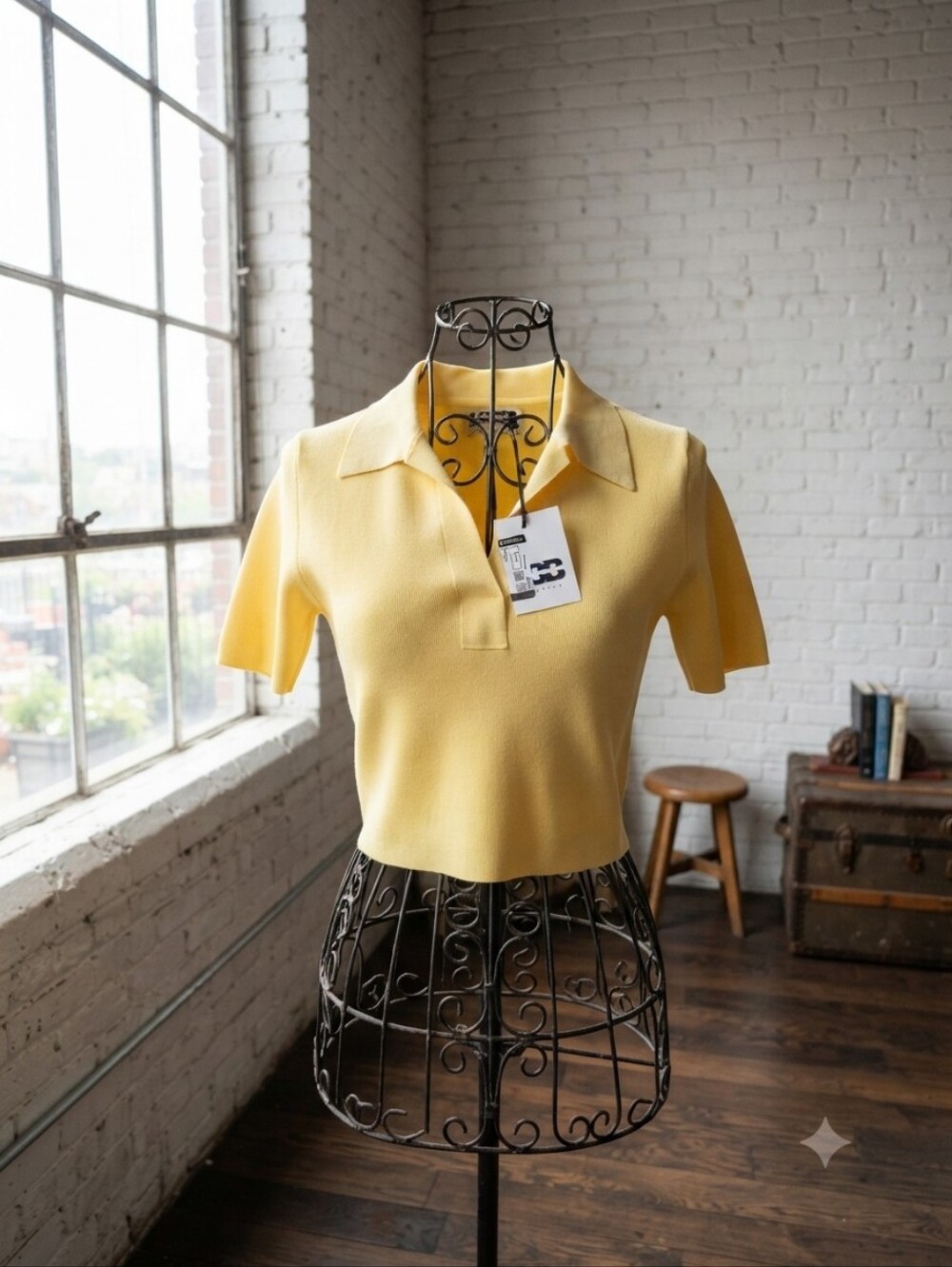 Cropped Yellow Polo Knit Top - Unbranded